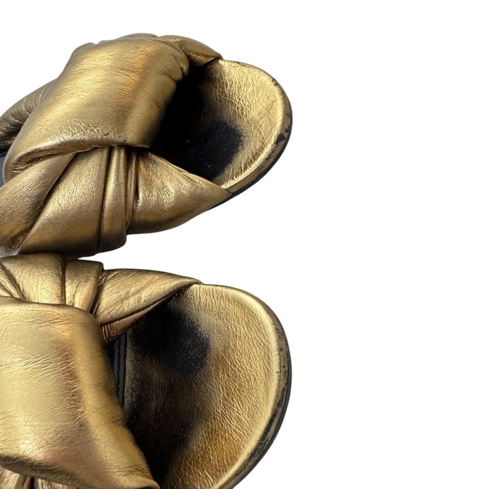 Balenciaga Drapy Gold Leather Slip‎ On Slide Sandals - Picture 2 of 9